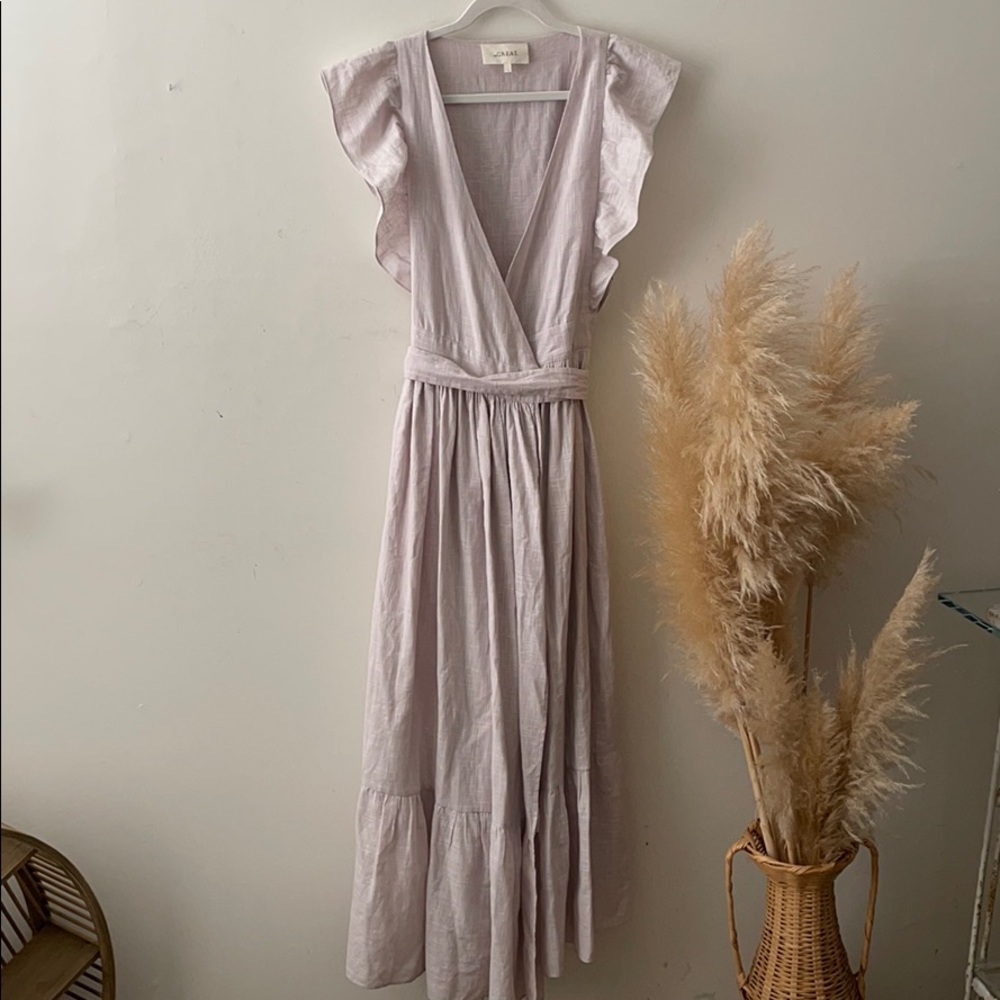 THE GREAT. Lavender Midi Dress with Ruffle Sleeves - Picture 4 of 9